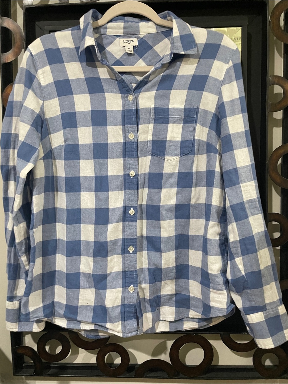 J. Crew women’s cotton /flannel Blue and White Gingham Button-Down Shirt